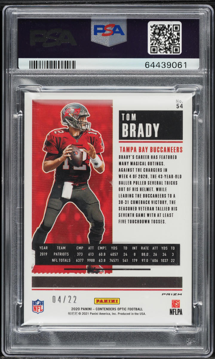 2020 Panini Contenders Optic Cracked Ice Tom Brady /22 #54 PSA 9 MINT