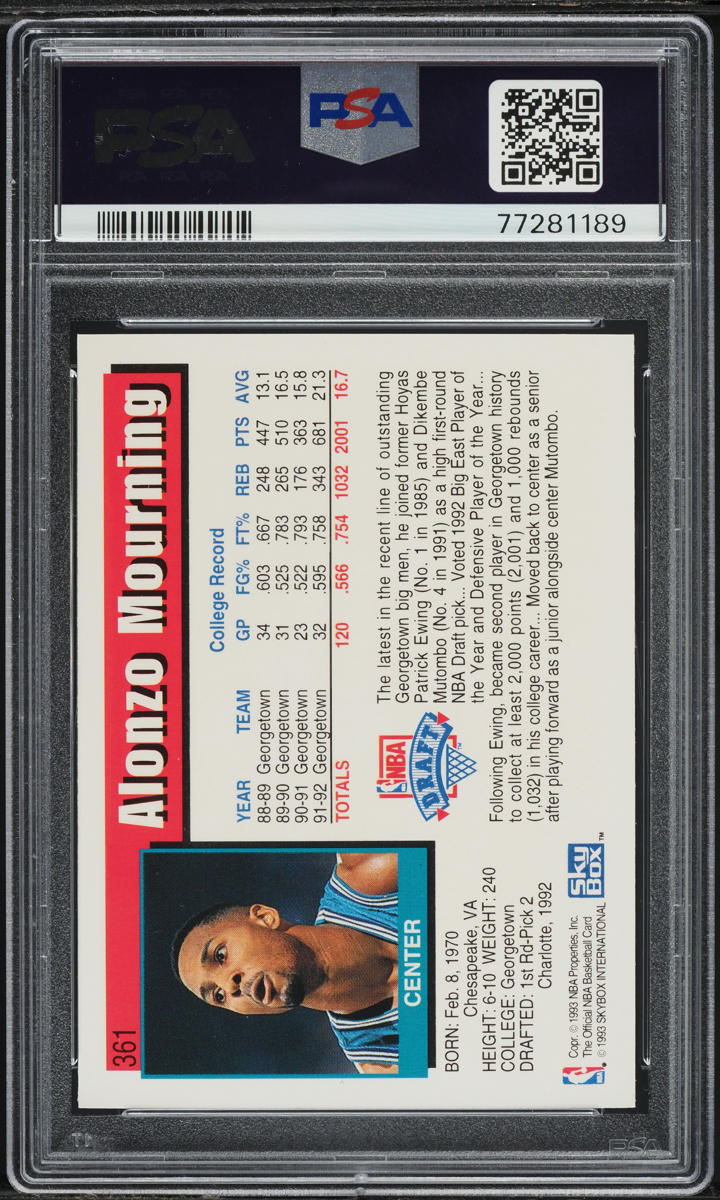 1992 Hoops Basketball Alonzo Mourning ROOKIE #361 PSA 10 GEM MINT