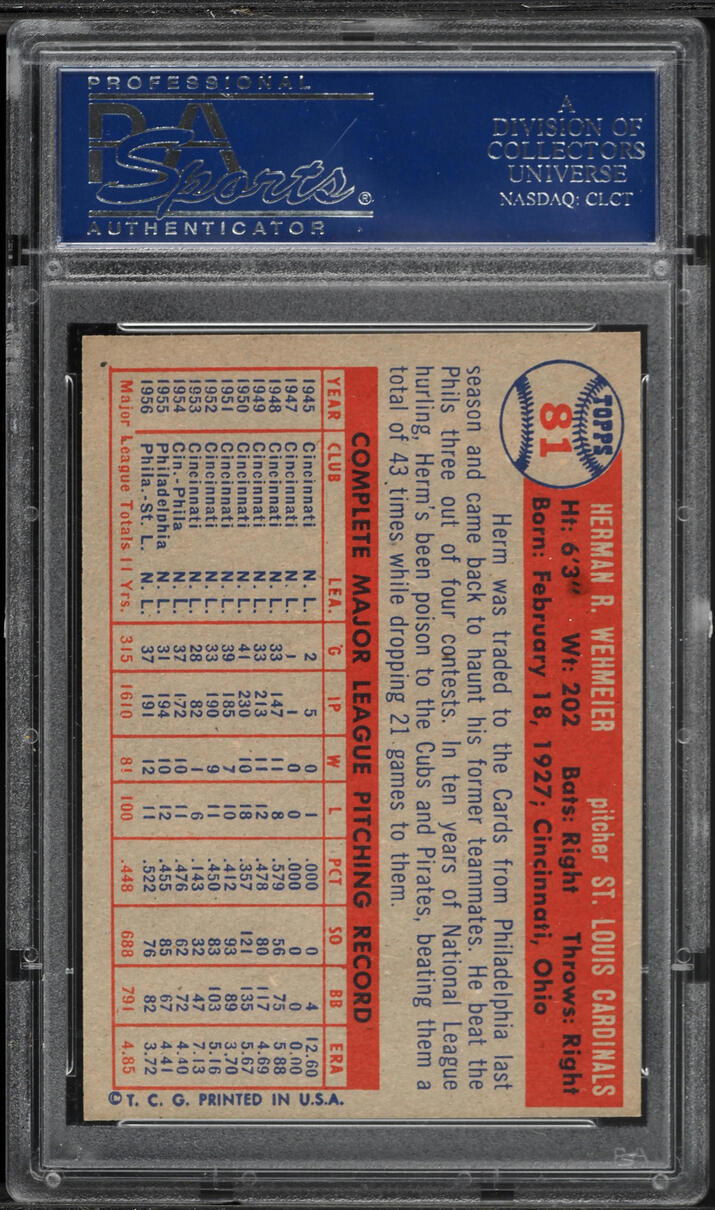 1957 Topps Herm Wehmeier #81 PSA 8 NM-MT