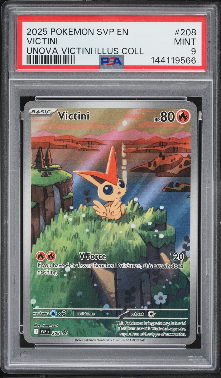2025 Pokemon Scarlet & Violet Promo Unova Illustration Full Art Victini #208 PSA 9 MINT
