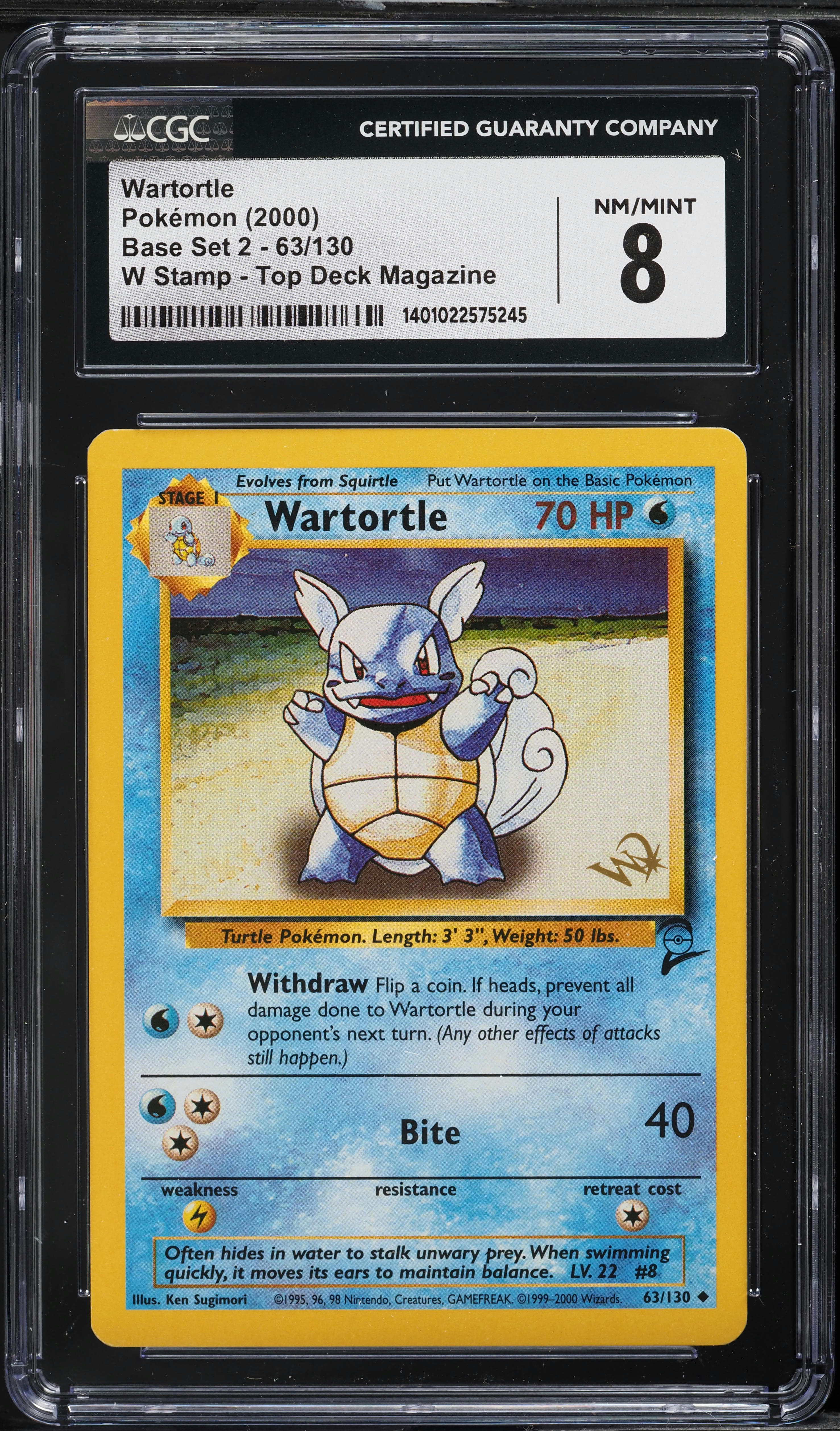 2000 Pokemon Base Set 2 Top Deck Magazine W Stamp Wartortle #63 CGC 8 NM-MT