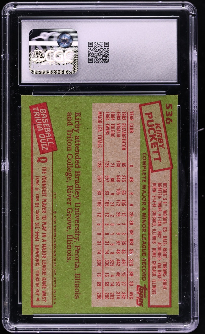 1985 Topps Kirby Puckett ROOKIE #536 CGC 9 MINT