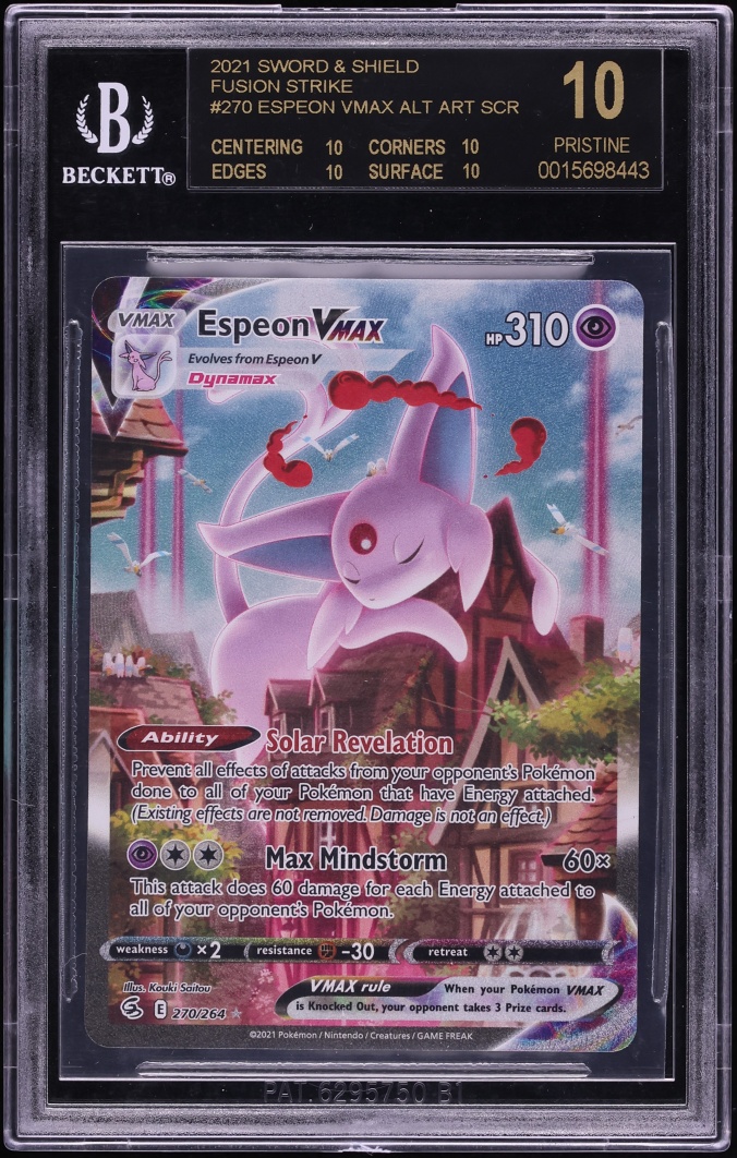2021 Pokemon Sword & Shield Fusion Strike Alt Art Espeon VMAX #270 BGS 10 PRISTINE, BLACK LABEL