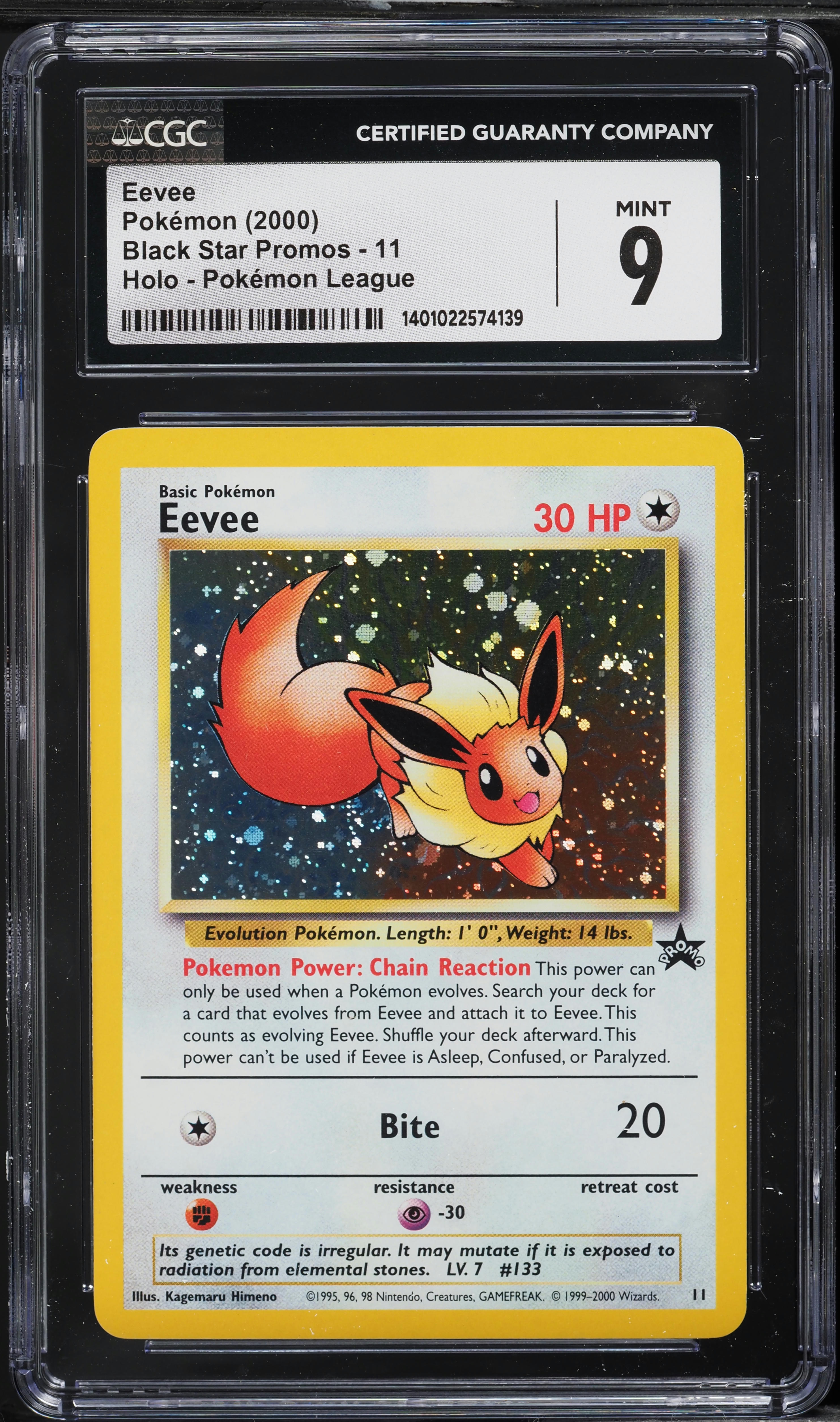 2000 Pokemon League Black Star Promo Holo Eevee #11 CGC 9 MINT