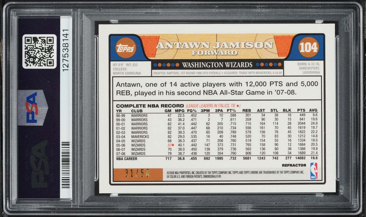 2008 Topps Chrome Gold Refractor Antawn Jamison /50 #104 PSA 10 GEM MINT