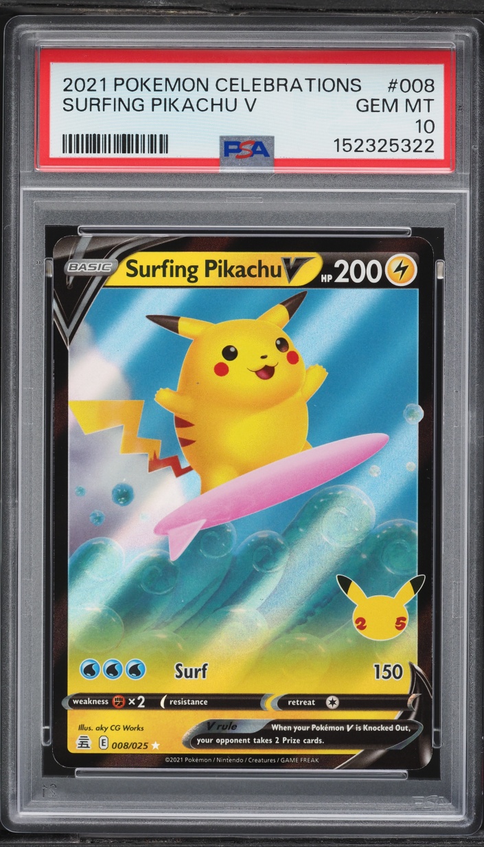 2021 Pokemon Sword & Shield Celebrations Surfing Pikachu V #8 PSA 10 GEM MINT