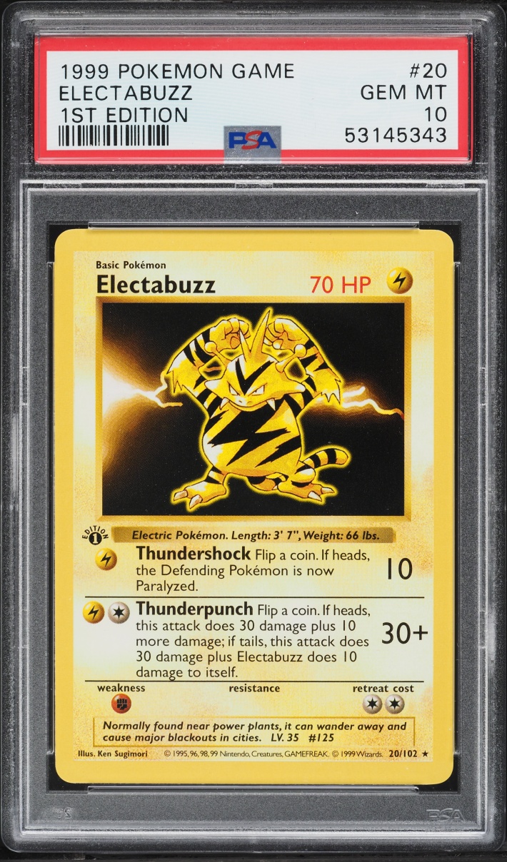 1999 Pokemon Base Set Shadowless 1st Edition Electabuzz #20 PSA 10 GEM MINT