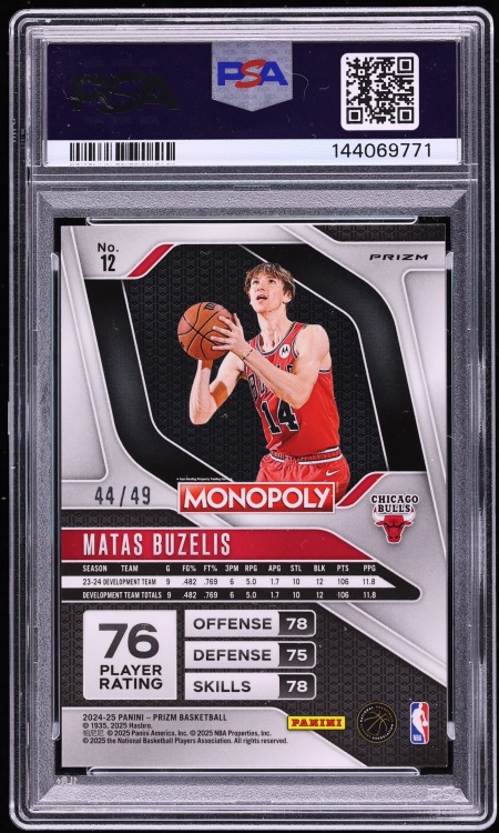 2024 Panini Prizm Monopoly Gold Matas Buzelis ROOKIE /49 #12 PSA 10 GEM MINT