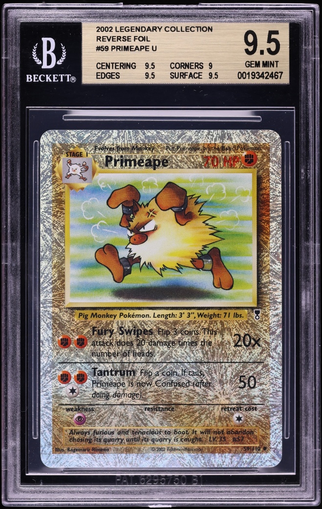 2002 Pokemon Legendary Collection Reverse Holo Primeape #59 BGS 9.5 GEM MINT