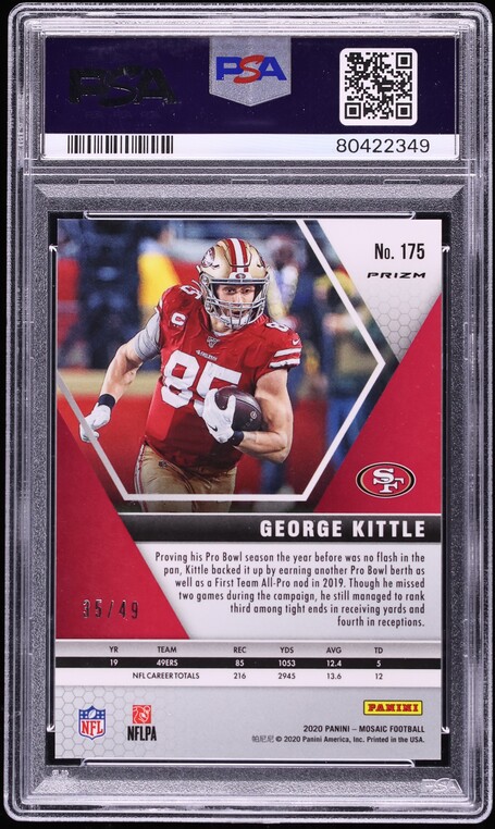 2020 Panini Mosaic Purple Mosaic George Kittle /49 #175 PSA 10 GEM MINT