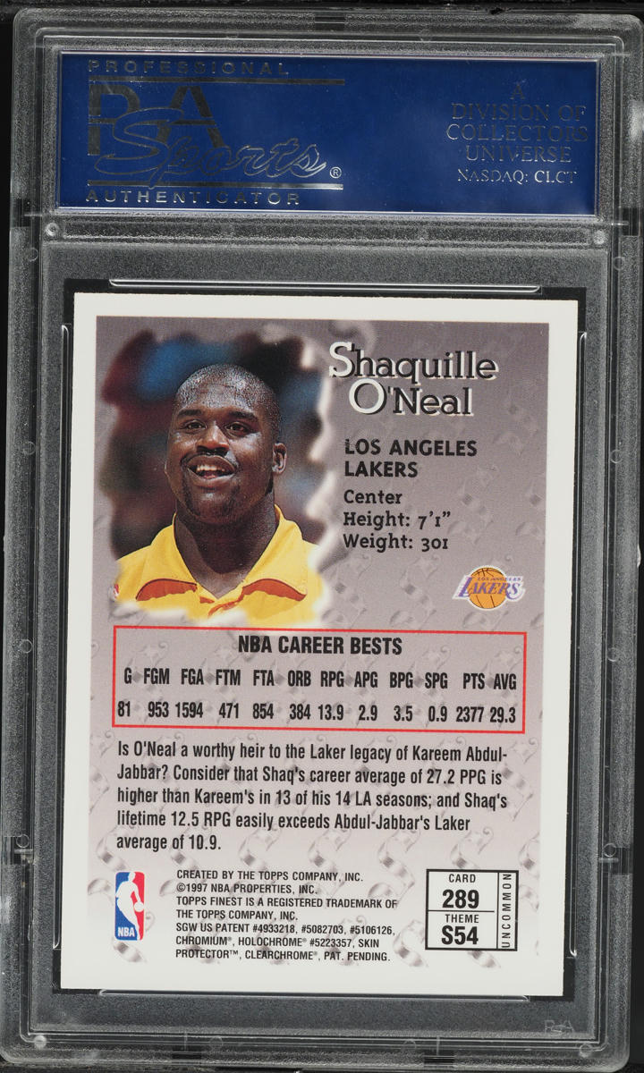 1996 Finest Basketball Shaquille O'Neal #289 PSA 10 GEM MINT
