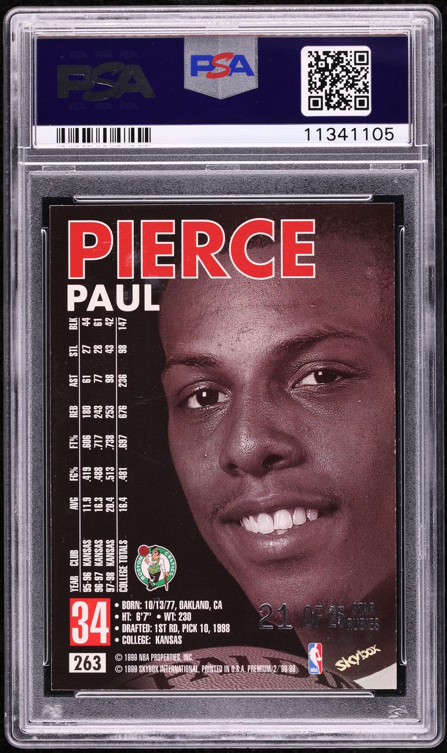 1998 Skybox Premium Star Rubies Paul Pierce ROOKIE /25 #263 PSA 10 GEM MINT