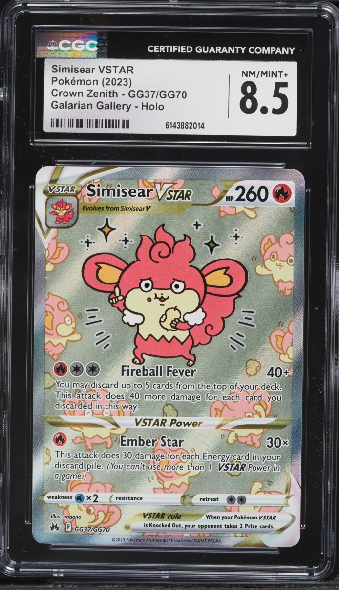 2023 Pokemon Sword & Shield Crown Zenith Alt Art Simisear VSTAR #GG37 CGC 8.5 NM-MT+