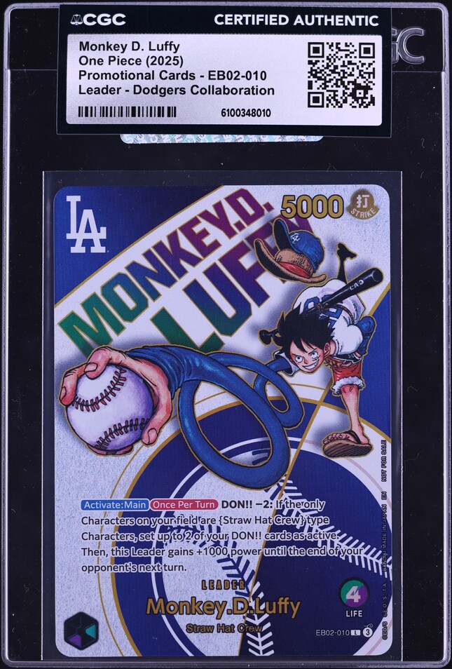 2025 One Piece Promo Dodgers Collab Monkey D. Luffy #EB02-010 CGC