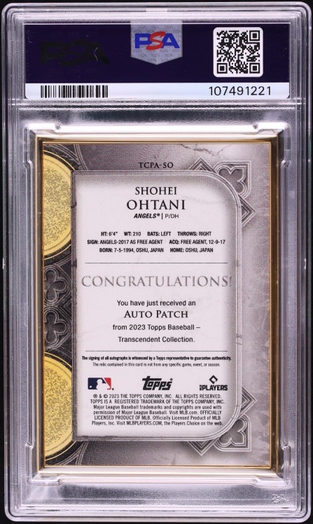2023 Topps Transcendent Collection Shohei Ohtani PATCH AUTO DNA 10 /15 #TCPA-SO PSA 8 NM-MT - Photo 2