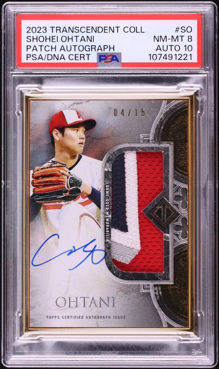 2023 Topps Transcendent Collection Shohei Ohtani PATCH AUTO DNA 10 /15 #TCPA-SO PSA 8 NM-MT