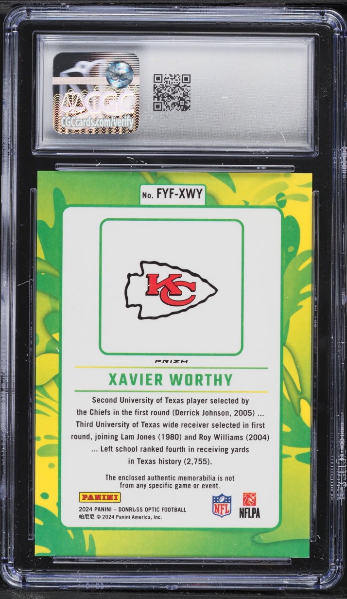 2024 Donruss Optic First Year Fresh Blue Hyper Xavier Worthy ROOKIE PATCH CGC 10 GEM MINT