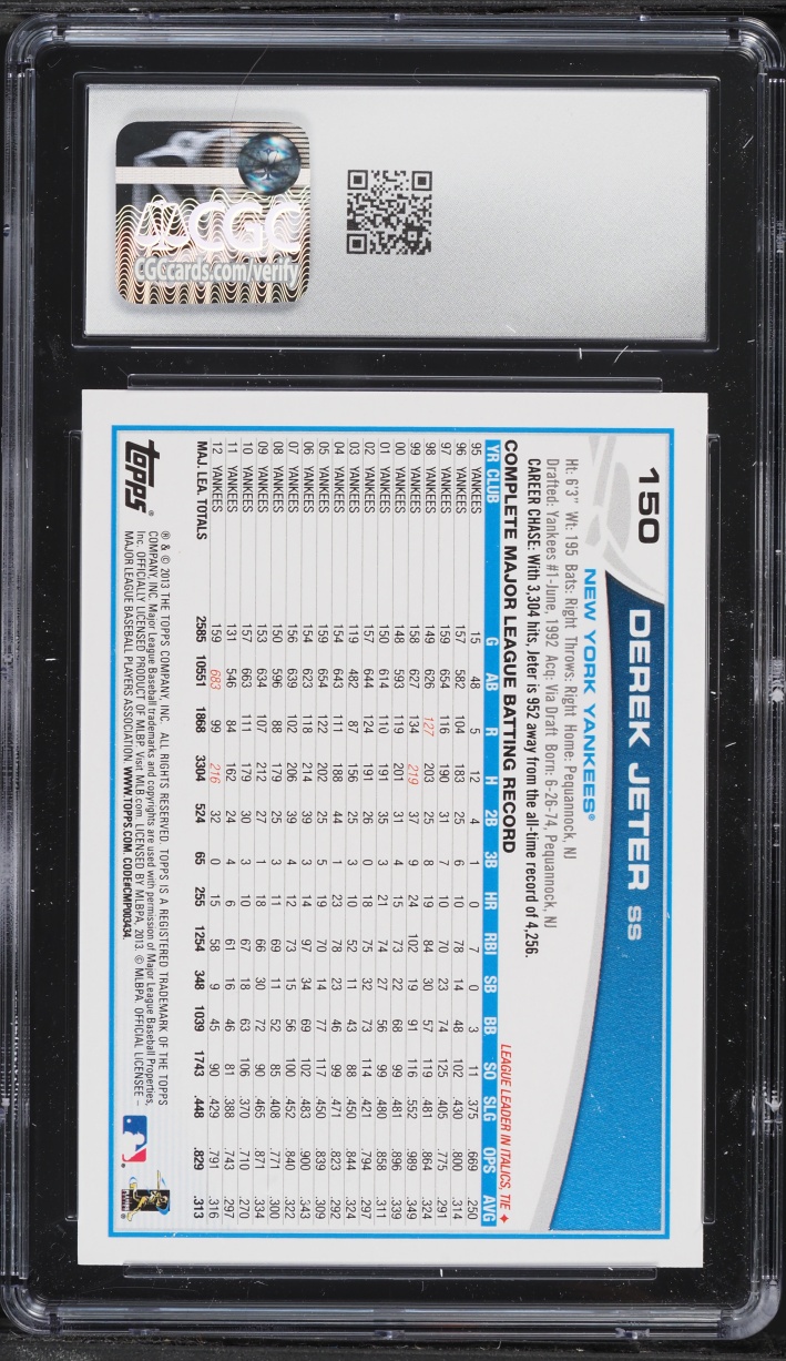 2013 Topps Opening Day Derek Jeter #150 CGC 9 MINT