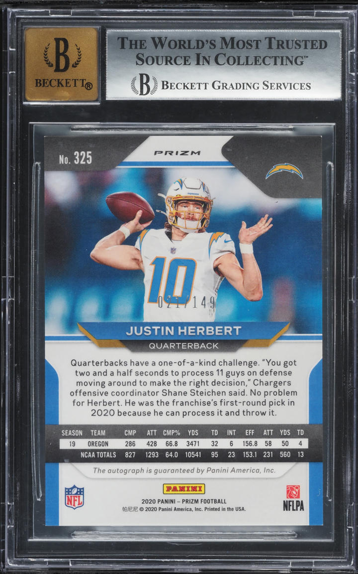 2020 Panini Prizm Red Wave Justin Herbert ROOKIE AUTO /149 #325 BGS 9 MINT