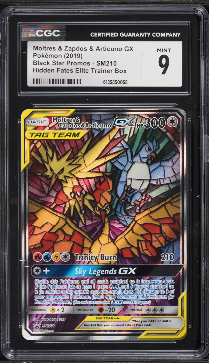 2019 Pokemon SM Promo Hidden Fates ETB Alt Art Moltres Zapdos Articuno GX #SM210 CGC 9 MINT