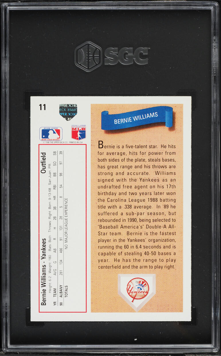 1991 Upper Deck Bernie Williams ROOKIE #11 SGC 9 MINT