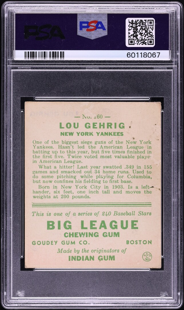 1933 Goudey Lou Gehrig #160 PSA 4 VGEX