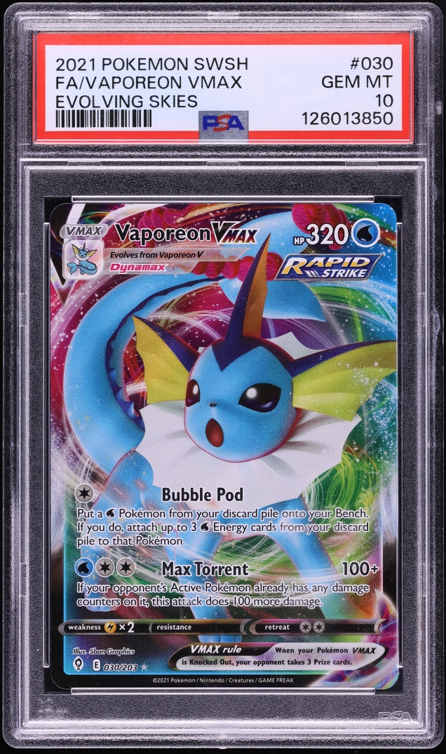 2021 Pokemon Sword & Shield Evolving Skies Full Art Vaporeon VMAX #30 PSA 10 GEM MINT