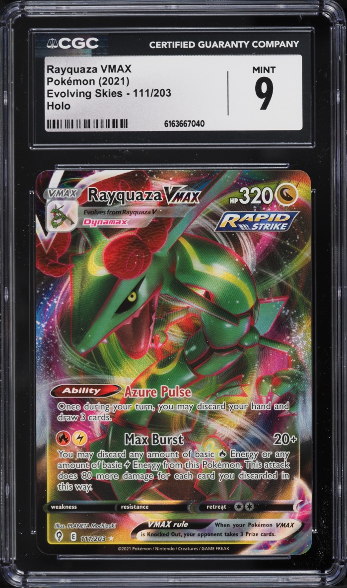 2021 Pokemon Sword & Shield Evolving Skies Alt Art Rayquaza VMAX #111 CGC 9 MINT