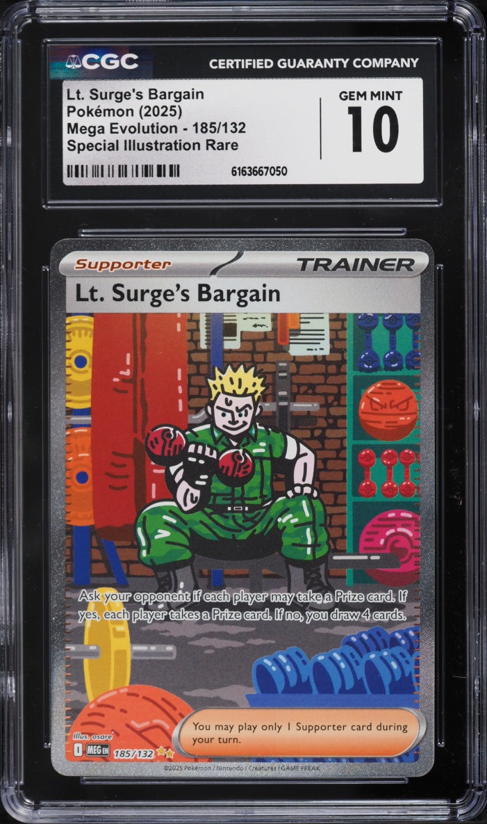2025 Pokemon Mega Evolution SIR Lt Surge's Bargain #185 CGC 10 GEM MINT