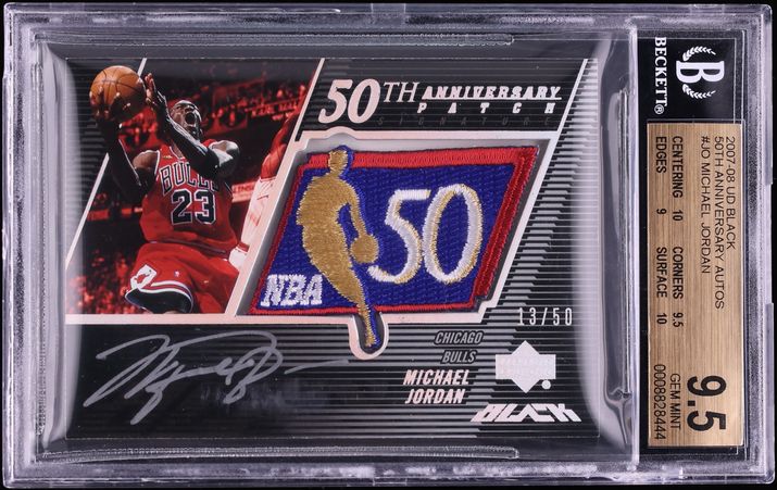 2007 Upper Deck Black 50th Anniversary Michael Jordan PATCH AUTO /50 #50AU-JO BGS 9.5 GEM MINT