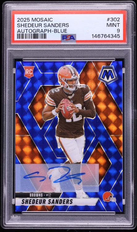 2025 Panini Mosaic Blue Shedeur Sanders ROOKIE AUTO /99 #302 PSA 9 MINT