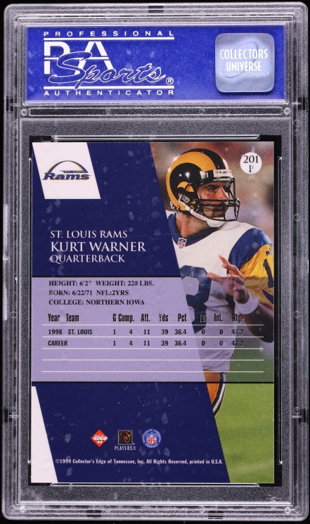 1999 Collector's Edge 1st Place Promo Kurt Warner ROOKIE #201P PSA 10 GEM MINT