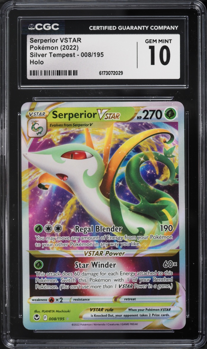 2022 Pokemon Sword & Shield Silver Tempest Holo Serperior VSTAR #8 CGC 10 GEM MINT