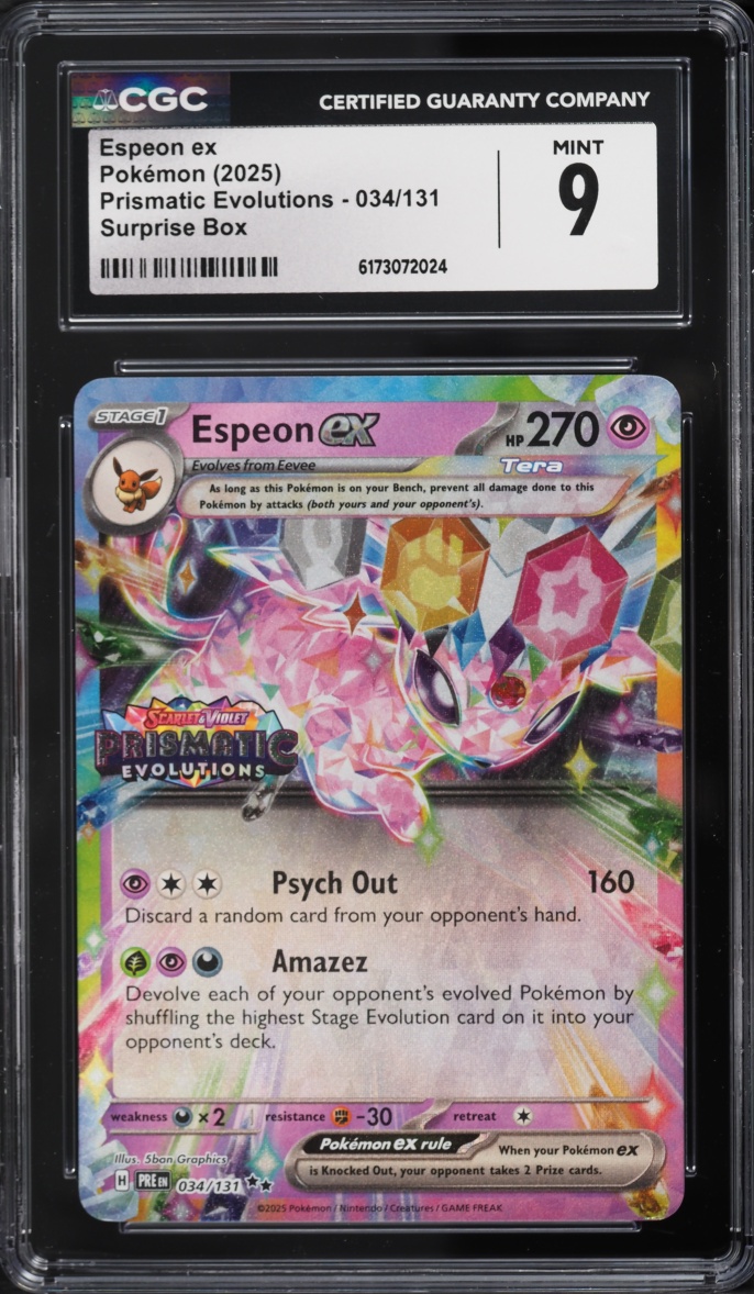 2025 Pokemon Scarlet & Violet Prismatic Evolutions Surprise Box Holo Espeon Ex #34 CGC 9 MINT