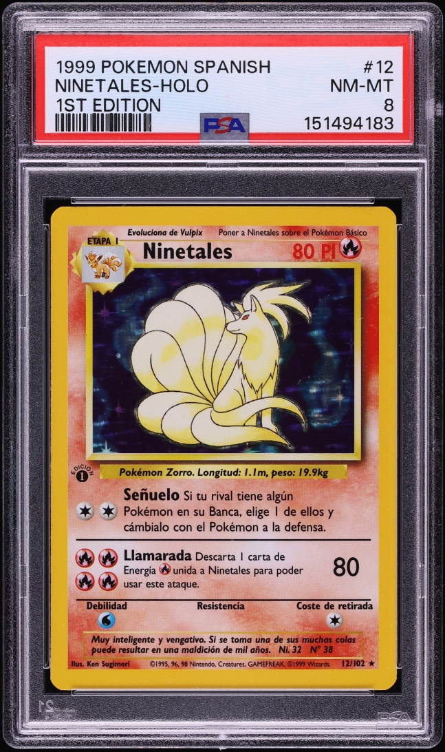 1999 Pokemon Spanish Base Set 1st Edition Holo Ninetales #12 PSA 8 NM-MT