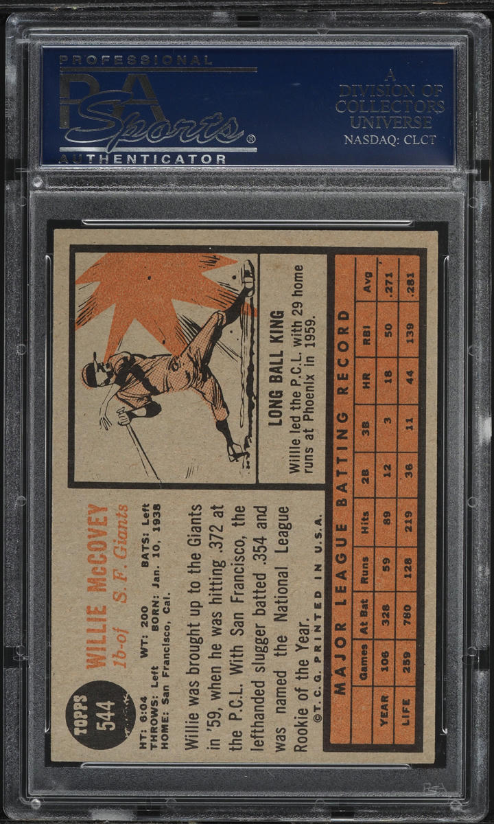 1962 Topps Willie McCovey SHORT PRINT #544 PSA 7 NRMT
