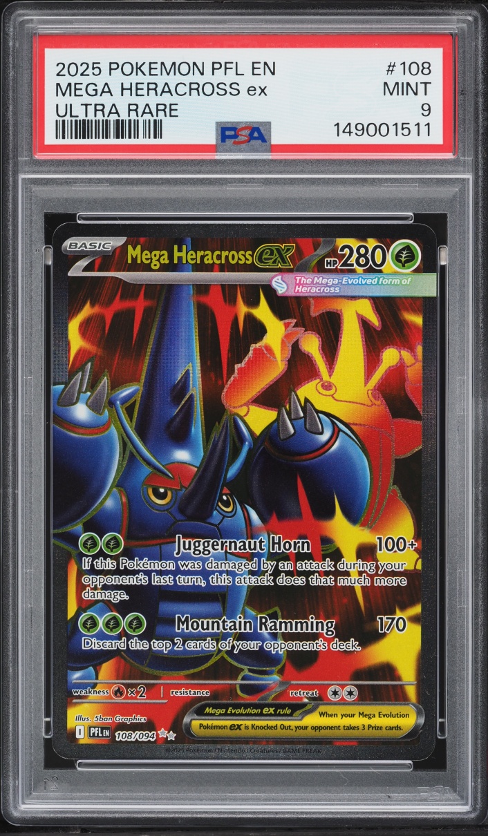 2025 Pokemon Mega Evolution Phantasmal Flames Full Art Mega Heracross EX #108 PSA 9 MINT