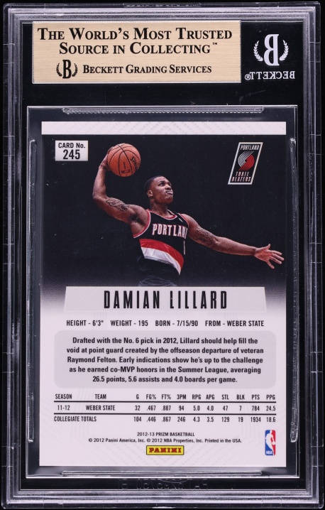 2012 Panini Prizm Green Damian Lillard ROOKIE #245 BGS 10 PRISTINE