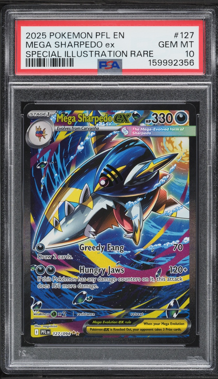 2025 Pokemon Mega Evolution Phantasmal Flames SIR Mega Sharpedo ex #127 PSA 10 GEM MINT