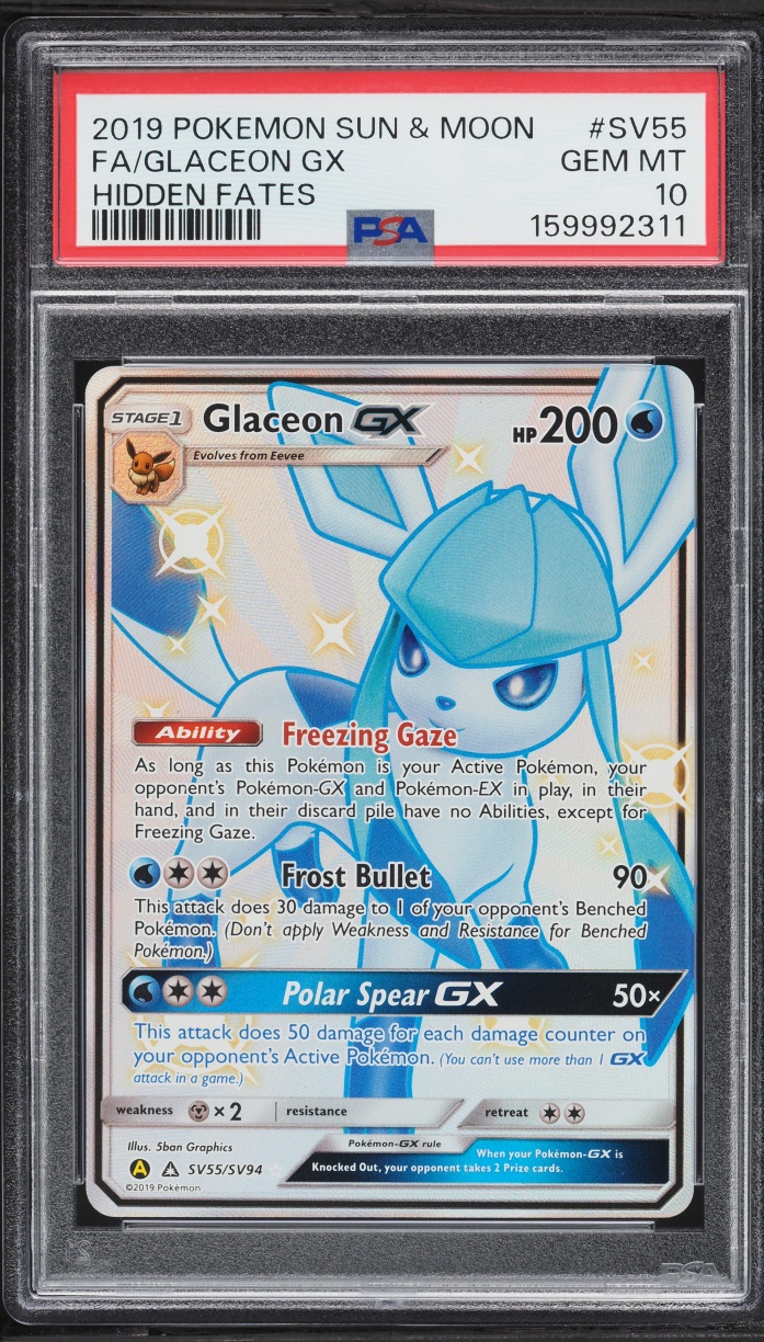 2019 Pokemon Sun & Moon Hidden Fates Shiny Vault Full Art Glaceon GX #SV55 PSA 10 GEM MINT