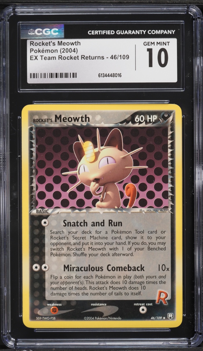 2004 Pokemon EX Team Rocket Returns Rocket's Meowth #46 CGC 10 GEM MINT