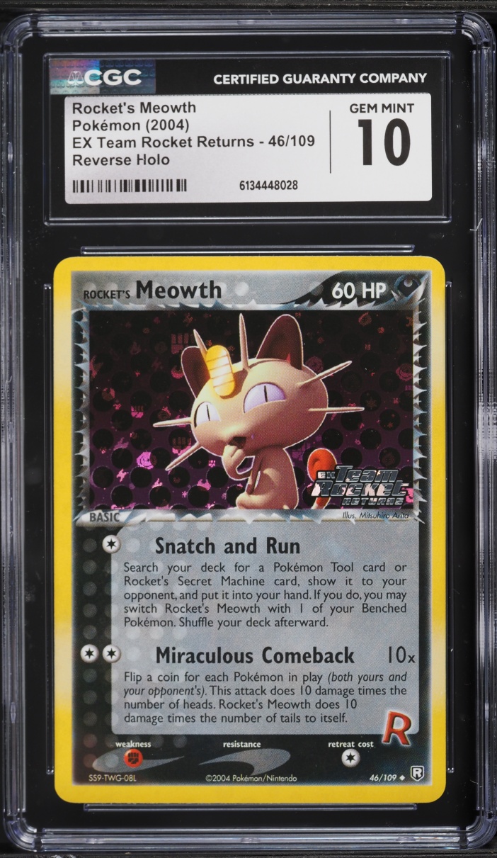2004 Pokemon EX Team Rocket Returns Reverse Holo Rocket's Meowth #46 CGC 10 GEM MINT