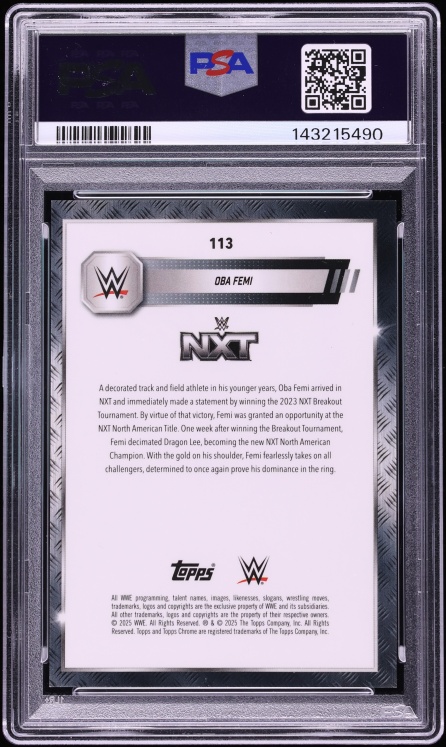 2025 Topps Chrome WWE Gold Geometric Oba Femi /50 #113 PSA 10 GEM MINT - Photo 2