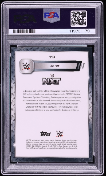 2025 Topps Chrome WWE Red Geometric Oba Femi /5 #113 PSA 10 GEM MINT - Photo 2