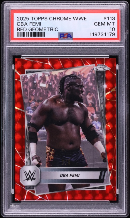 2025 Topps Chrome WWE Red Geometric Oba Femi /5 #113 PSA 10 GEM MINT - Photo 1