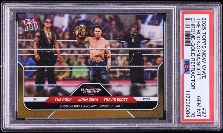 2025 Topps Now WWE Gold Foil /50 The Rock John Cena Travis Scott #27 PSA 10 GEM - Photo 1
