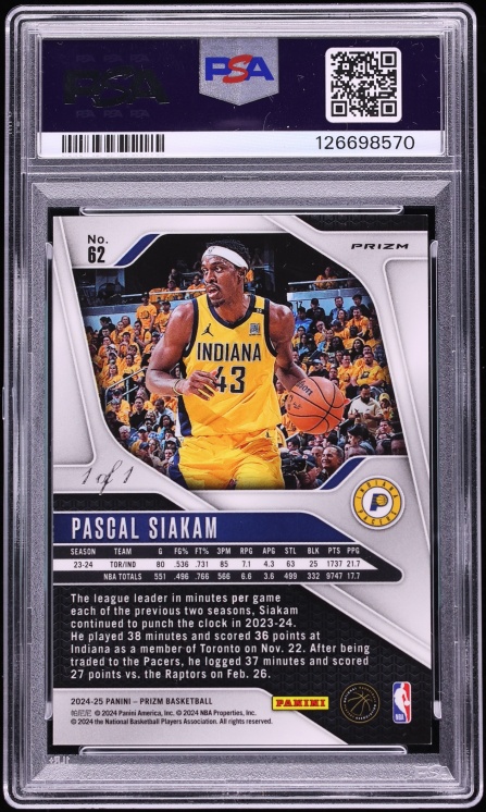 2024 Panini Prizm Black Pascal Siakam 1/1 #62 PSA 8 NM-MT - Photo 2