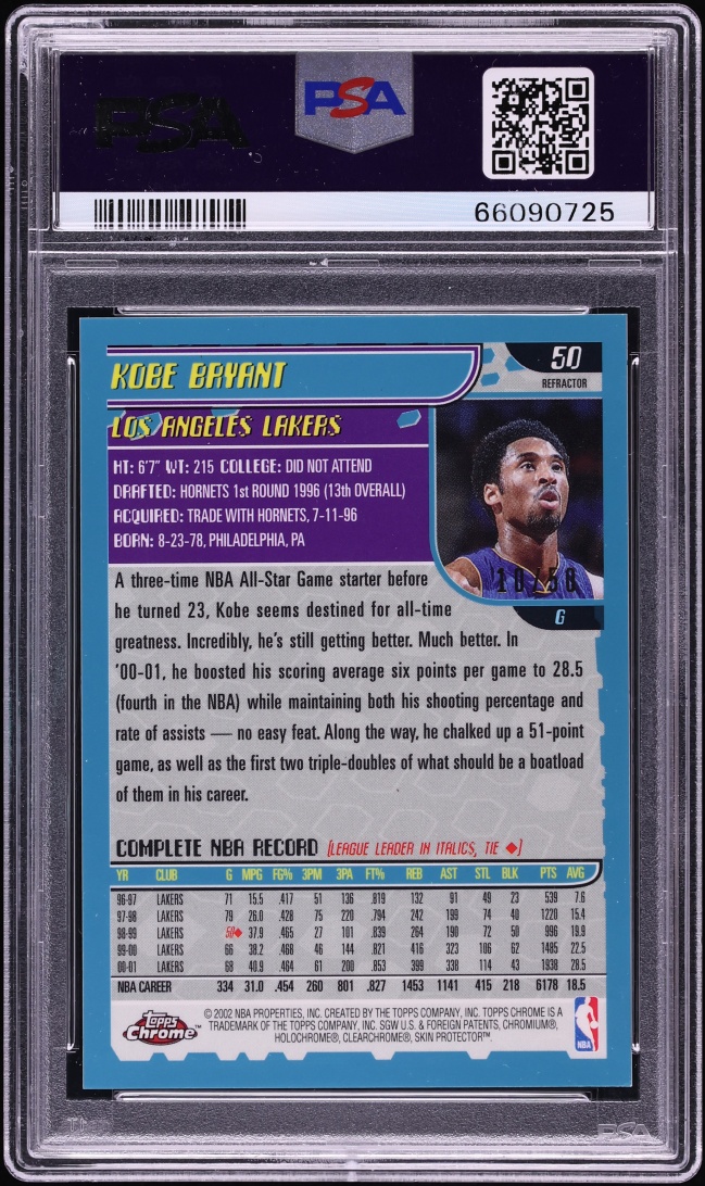 2001 Topps Chrome Black Refractor Kobe Bryant /50 #50 PSA 8 NM-MT