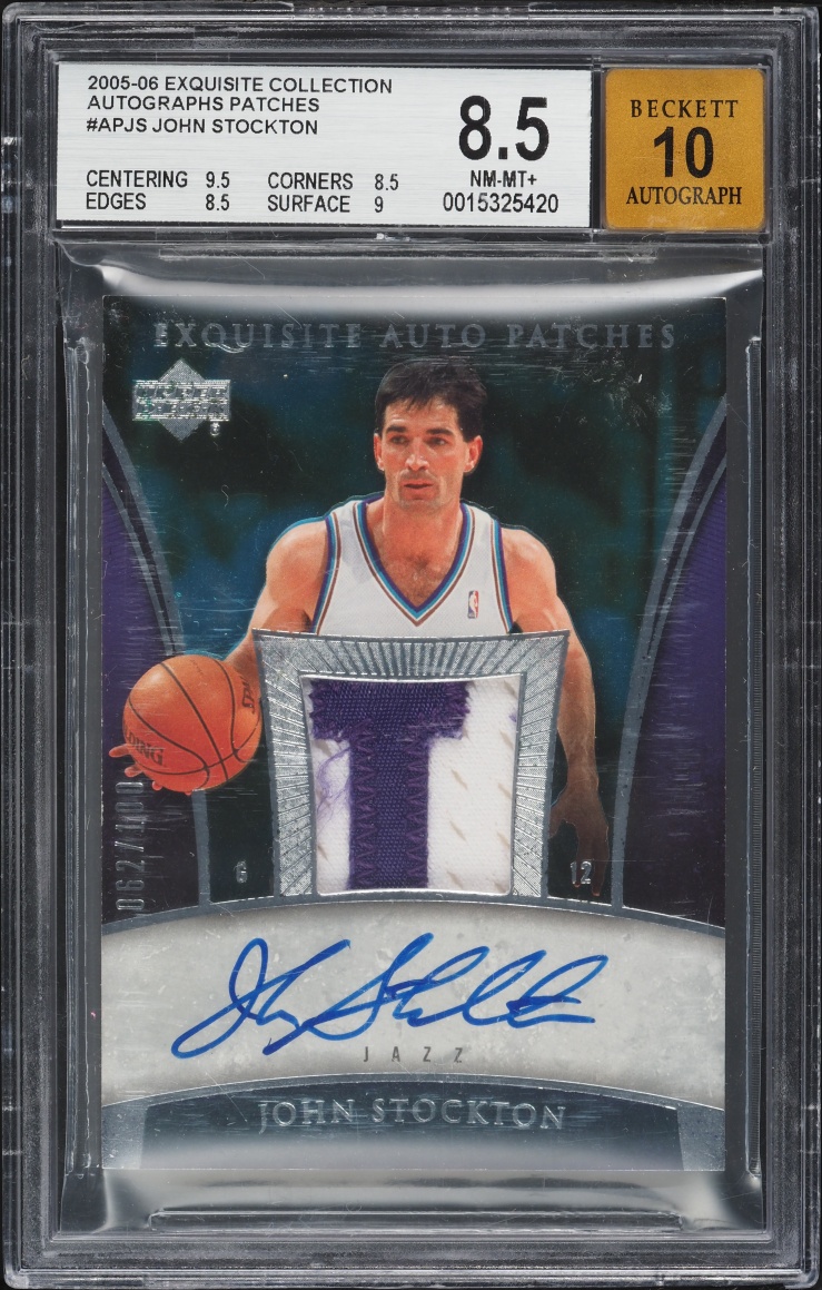 2005 Exquisite Collection John Stockton PATCH AUTO /100 #AP-JS BGS 8.5 NM-MT+