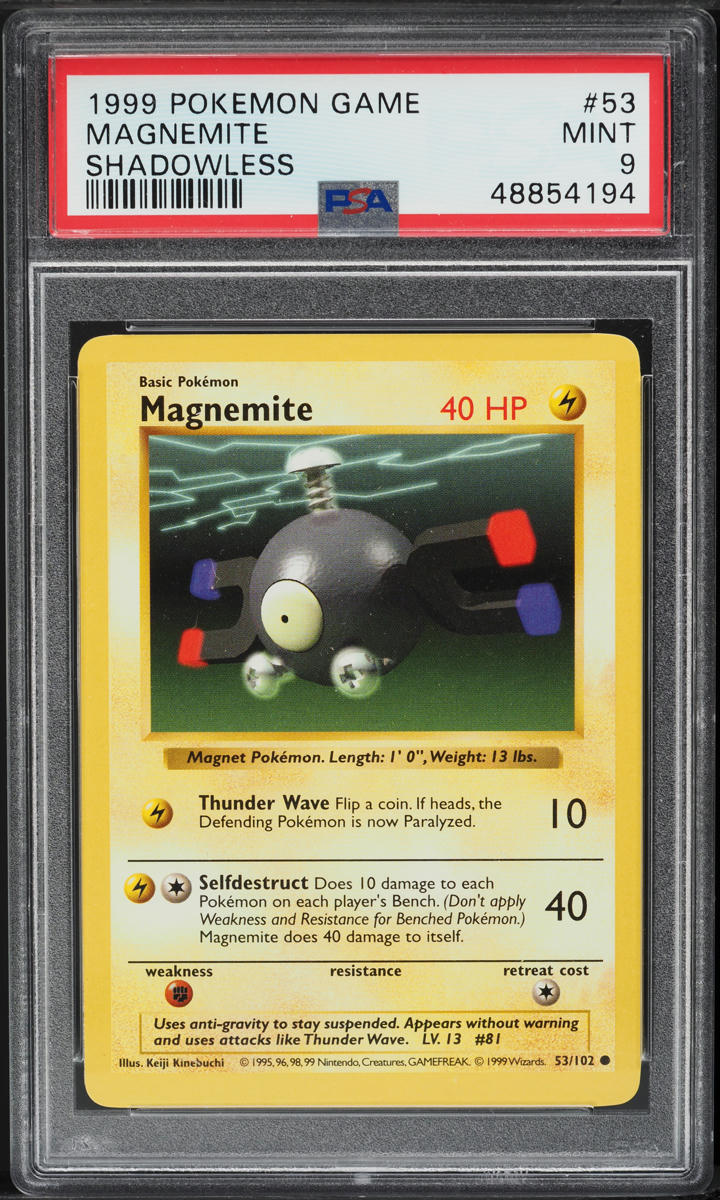 1999 Pokemon Base Set Shadowless Magnemite #53 PSA 9 MINT